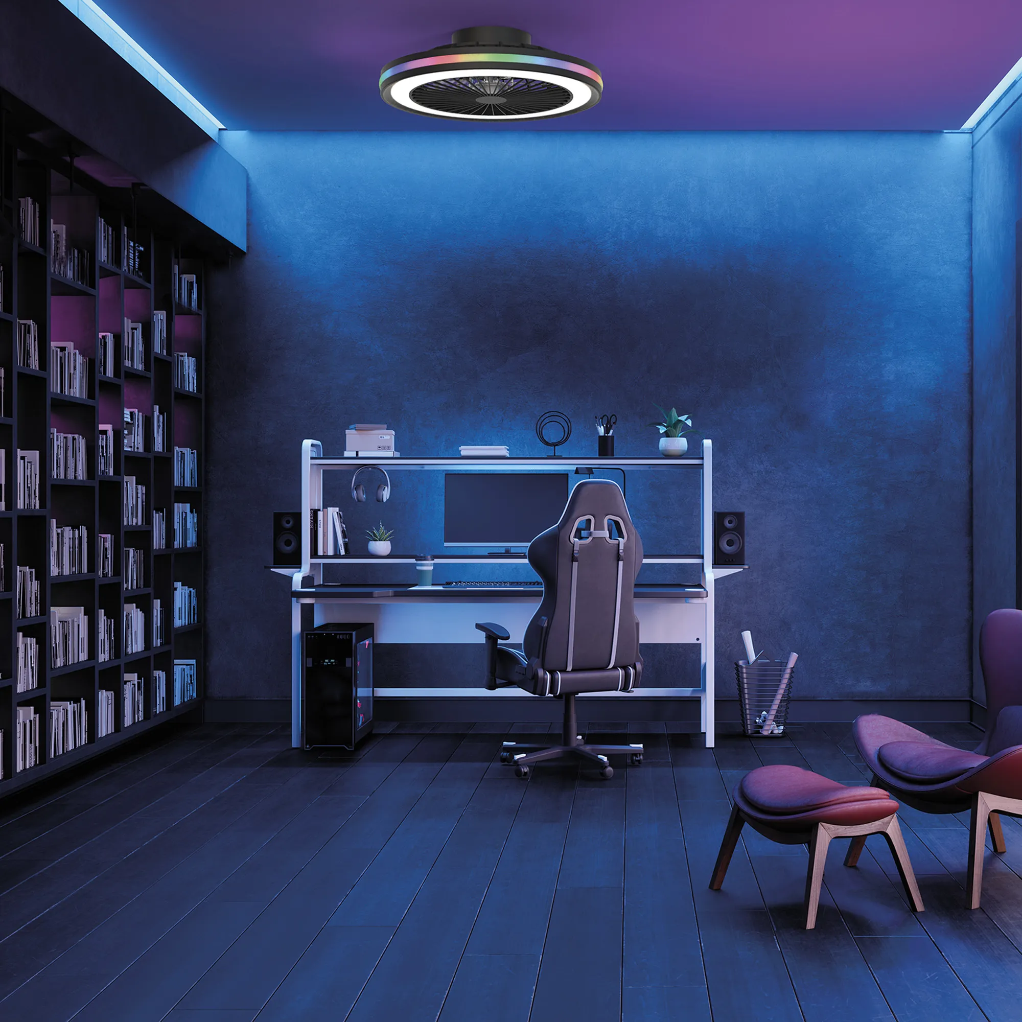 Gamer 40W LED Dimmable White/RGB Ceiling Light & Fan, Remote M8292  Mantra Ventilacion Gamer